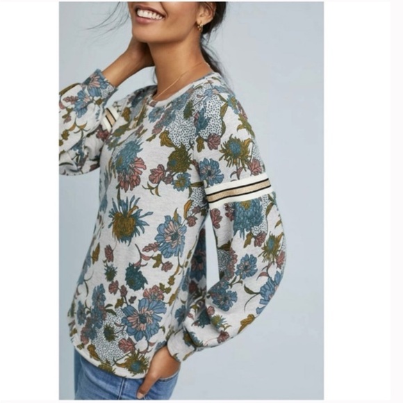ANTHROPOLOGIE DOLAN TAGAWA GRAY FLORAL PRINT MULTICOLOR LONG SLEEVE SWEATSHIRT - Picture 7 of 8